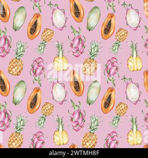 Modèle sans couture avec des fruits tropicaux Banque D'Images