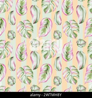 Motif sans couture avec feuilles de monstère Banque D'Images
