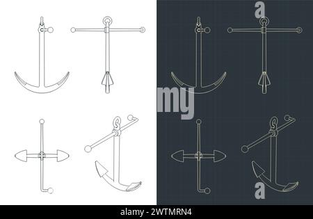 Illustrations vectorielles stylisées du plan de l'ancre Kedge Illustration de Vecteur