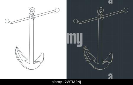 Illustrations vectorielles stylisées de plans isométriques de l'ancre Kedge Illustration de Vecteur