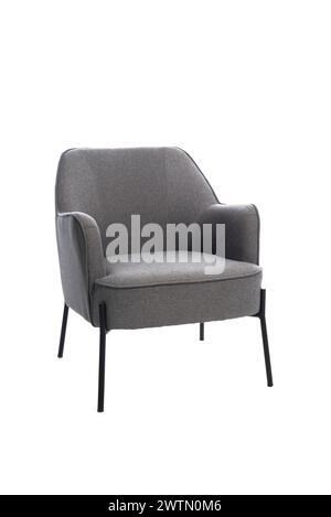 Fauteuil classique doux de luxe gris avec pieds en métal noir pour la maison, le café et le bureau, isolé sur fond blanc avec chemin de clipping. mobilier moderne Banque D'Images