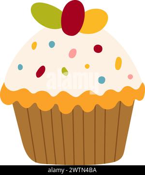 Cupcake de dessin animé mignon. Dessert sucré pour les cartes enfants, baby shower, invitation, affiche. Illustration stock vectorielle dans le style enfantin Illustration de Vecteur