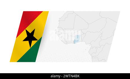 Carte du Ghana dans un style moderne avec drapeau du Ghana sur le côté gauche. Illustration vectorielle d'une carte. Illustration de Vecteur