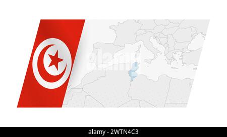 Carte de la Tunisie dans un style moderne avec drapeau de la Tunisie sur le côté gauche. Illustration vectorielle d'une carte. Illustration de Vecteur