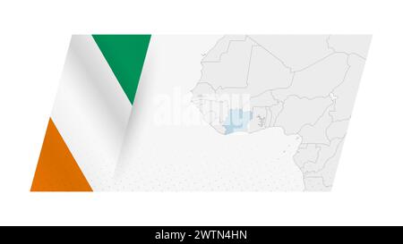 Carte Côte d'Ivoire dans un style moderne avec drapeau de Côte d'Ivoire sur le côté gauche. Illustration vectorielle d'une carte. Illustration de Vecteur