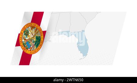 Carte de Floride dans un style moderne avec drapeau de Floride sur le côté gauche. Illustration vectorielle d'une carte. Illustration de Vecteur