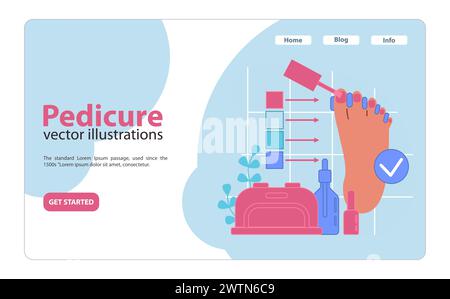 Illustration du processus de pédicure. Embellissement des pieds étape par étape, avec application de vernis à ongles. Illustration vectorielle plate. Illustration de Vecteur