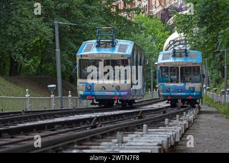 Kiev, Ukraine - 03 juillet 2018 : le funiculaire de Kiev (ukrainien : Київський фунікулер) dessert la ville de Kiev, reliant la ville historique et le Banque D'Images