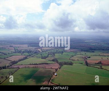 Royaume-Uni. Angleterre. Somerset. Blackdown Hills. Vue aérienne des champs. Banque D'Images