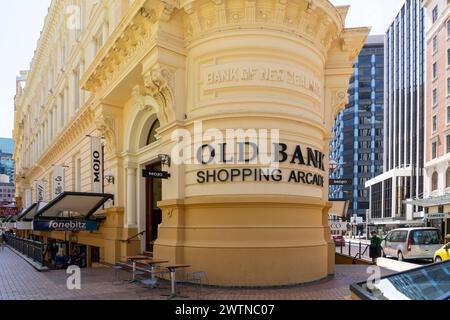 Old Bank Arcade Building à Lambton Quay à Wellington, Nouvelle-Zélande. Banque D'Images