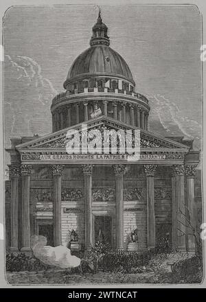 France. Commune de Paris. Mouvement populaire révolutionnaire qui prit le pouvoir à Paris du 18 mars au 28 mai 1871, à la suite de la guerre franco-prussienne. Prise des rues de Paris. Défense de la barricade du Panthéon. Gravure. Historia de la Guerra de Francia y Prusia (histoire de la guerre entre la France et la Prusse). Volume II. Publié à Barcelone, 1871. Banque D'Images