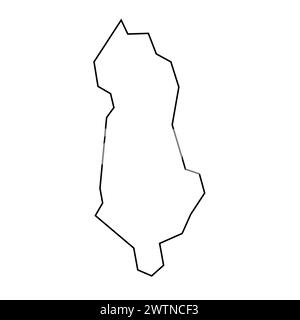 Albanie pays mince silhouette de contour noir. Carte simplifiée. Icône de vecteur isolé sur fond blanc. Illustration de Vecteur