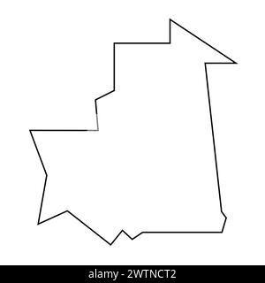 Mauritanie pays mince silhouette de contour noir. Carte simplifiée. Icône de vecteur isolé sur fond blanc. Illustration de Vecteur