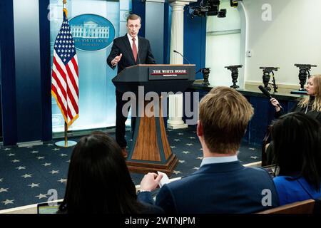 Washington, États-Unis. 18 mars 2024. Jake Sullivan, Conseiller à la sécurité nationale, prend la parole lors d'un point de presse dans la salle de presse de la Maison Blanche à Washington. Crédit : SOPA images Limited/Alamy Live News Banque D'Images