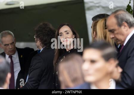 Buenos Aires, Buenos Aires, Argentine. 18 mars 2024. Le président Javier Milei participera à l’événement marquant le 32e anniversaire de l’attaque terroriste contre l’ambassade d’Israël. L'attaque a fait 29 morts le 17 mars 1992. Sur la photo : Victoria Villarruel, vice-présidente de l'Argentine était présente à l'événement. (Crédit image : © Esteban Osorio/ZUMA Press Wire) USAGE ÉDITORIAL SEULEMENT! Non destiné à UN USAGE commercial ! Crédit : ZUMA Press, Inc/Alamy Live News Banque D'Images