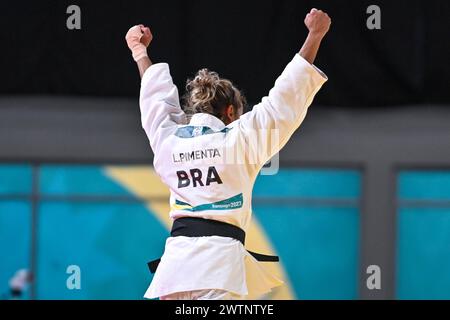 Santiago, Chili, le 28 octobre 2023, Larissa Pimenta (BRA) vs Angelica Delgado (USA) pendant Judo - femmes -52kg aux Jeux panaméricains de 2023 Banque D'Images