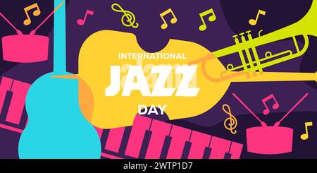 illustration de la bannière horizontale de la journée internationale du jazz Illustration de Vecteur