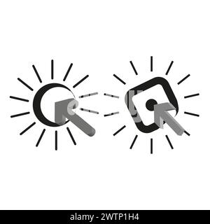 Icônes de concept de clic et d'interaction. Curseur et loupe avec lignes dynamiques. Symboles de recherche et de sélection. Illustration vectorielle. SPE 10. Illustration de Vecteur