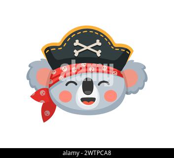 Pirate animal koala de dessin animé et corsaire. Marin et capitaine, skipper et bateau caractère. Vecteur isolé Cute kawaii Australian Baby Bear persona Illustration de Vecteur