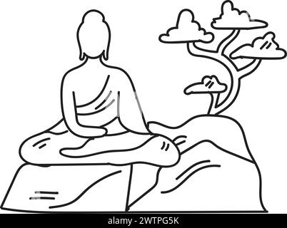 Sculpture de Bouddha dessinée à la main dans un style plat isolé sur fond Illustration de Vecteur