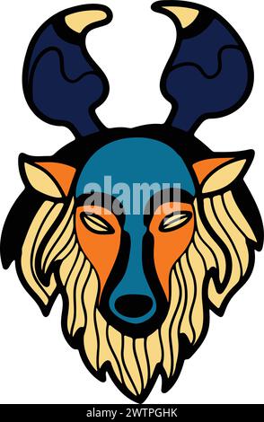 Masque de zodiaque dessiné à la main dans un style plat isolé sur fond Illustration de Vecteur