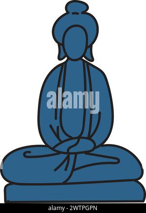 Sculpture de Bouddha dessinée à la main dans un style plat isolé sur fond Illustration de Vecteur