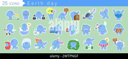 Conception d'autocollant de personnages de dessin animé mignon de la terre, illustration de concept favorable à l'environnement ou de recyclage pour affiche, bannière, impression graphique. Vecteur Illustration de Vecteur