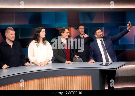 Sascha Lobo, Tara-Louise Wittwer, Karl Lauterbach, Louis Klamroth und Muhanad Al-Halak in der ARD-Talkshow hart aber fair im Studio Adlershof. Berlin, 18.03.2024 *** Sascha Lobo, Tara Louise Wittwer, Karl Lauterbach, Louis Klamroth et Muhanad Al Halak dans le talk-show ARD hart aber Fair au Studio Adlershof Berlin, 18 03 2024 Foto:XT.xBartillax/xFuturexImagex hart fair1803 4304 Banque D'Images