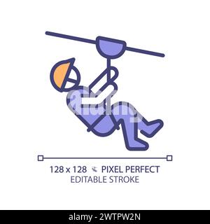 Icône de couleur RVB parfaite pixel de Zip Line Ride Illustration de Vecteur