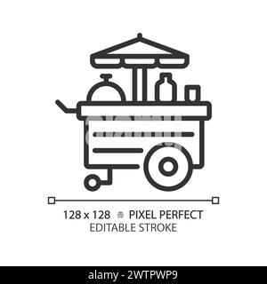 Icône linéaire parfaite de pixel d'amusement de chariot alimentaire Illustration de Vecteur