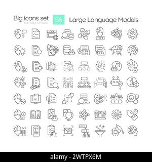 Grands modèles de langue icônes linéaires définies Illustration de Vecteur