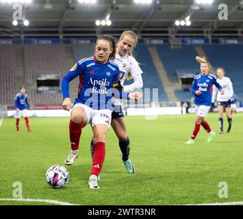 Oslo, Norvège. 18 mars 2024. Oslo, Norvège, 18 mars 2024 : Janni Bogild Thomsen (7 Valerenga) combat pour le ballon lors du match de football de la Ligue Toppserien entre Valerenga et Stabaek à Intility Arena à Oslo, Norvège (Ane Frosaker/SPP) crédit : SPP Sport Press photo. /Alamy Live News Banque D'Images