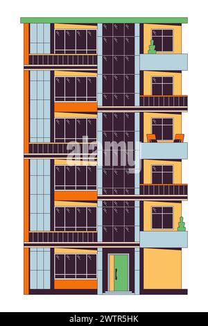 Objet de dessin animé linéaire 2D de condominium à plusieurs étages Illustration de Vecteur