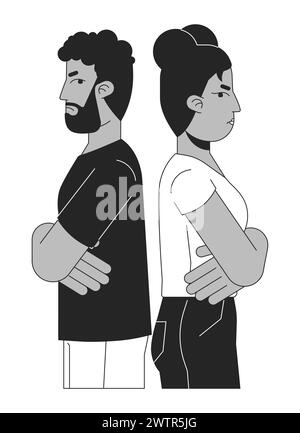 Couple hétérosexuel afro-américain en désaccord avec les personnages de dessins animés en ligne 2D noir et blanc Illustration de Vecteur