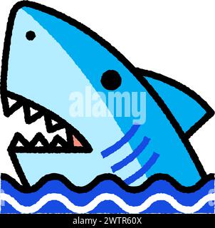 shark cartoon roughen icône de contour rempli pour la décoration, site web, web, application mobile, impression, bannière, logo, conception d'affiche, etc Illustration de Vecteur