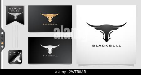 illustration d'un taureau noir ou d'une longhorn. applicable pour le logo d'entreprise, l'agence et la marque personnelle. variation design un coloris or et argent isolé Illustration de Vecteur