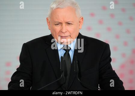 Varsovie, Pologne. 19 mars 2024. L'ancien dirigeant de facto de la Pologne Jaroslaw Kaczynski est vu lors d'une conférence de presse à Varsovie, Pologne, le 19 mars 2024. (Photo de Jaap Arriens/Sipa USA) crédit : Sipa USA/Alamy Live News Banque D'Images