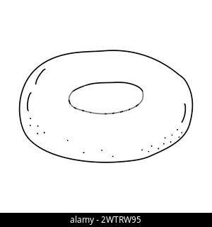 Bagel ou beignet frais cuit au four avec texture, illustration vectorielle plate de style doodle pour livre de coloriage pour enfants Illustration de Vecteur