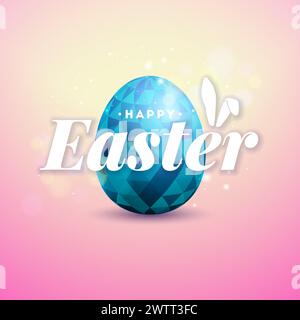 Happy Easter Holiday Banner Design avec oeuf coloré et lettrage typographique sur fond rose clair. Célébration religieuse chrétienne internationale Illustration de Vecteur