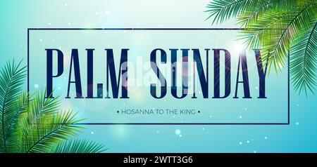 Illustration du dimanche des palmiers pour l'occasion religieuse chrétienne avec feuilles de palmier et rayon de soleil sur fond bleu ciel. Conception de la semaine Sainte de vecteur pour Illustration de Vecteur