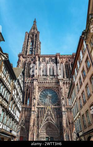 Vue de face de la cathédrale de Strasbourg, France Banque D'Images