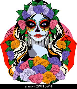 La Catrina est l'icône de l'illustration vectorielle jour de la mort Illustration de Vecteur