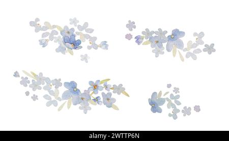 Forget me Not Flower Branch Watercolor Clipart. Illustration de branche de fleur bleue. Compositions pré-faites, éléments d'aquarelle dessinés à la main Banque D'Images