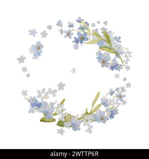 Oublie-moi pas illustration de fée. Pince pour couronne fleurie Art. Bleu aquarelle fleurs Clipart. Eléments d'aquarelle dessinés à la main isolés sur blanc Banque D'Images