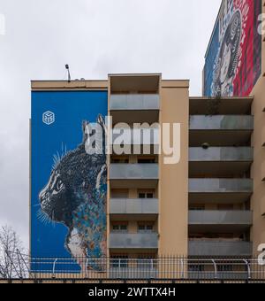 Paris, France - 03 17 2024 : Street art sur un immeuble du 13ème arrondissement de Paris Banque D'Images