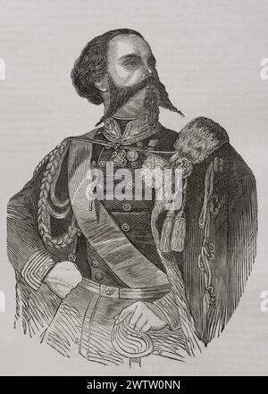 Victor-Emmanuel II (1820-1878) Dernier roi du Royaume de Sardaigne (1849-1861) et premier roi d'Italie (1861-1878). Portrait. Gravure. Historia de la Guerra de Francia y Prusia (histoire de la guerre entre la France et la Prusse). Volume II. Publié à Barcelone, 1871. Banque D'Images