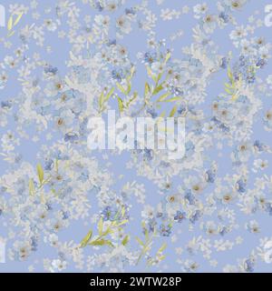 Motif floral d'élégance avec fleurs bleues. Fond d'écran floral bleu. Oublie-moi pas les motifs sans couture. Motif floral mode Banque D'Images