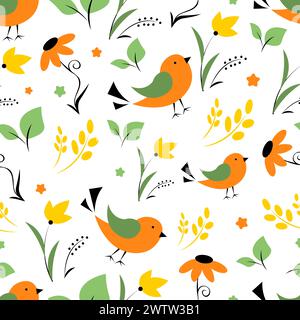 Modèle sans couture avec des oiseaux sur un fond blanc Illustration de Vecteur