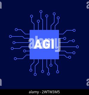 Intelligence générale artificielle - puce informatique et processeur avec texte ai. Technologie moderne de l'information cybernétique. Illustration vectorielle. Banque D'Images