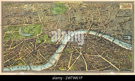 carte vintage. Plan pictural de Londres par Chas Baker & Co. circa 1906. La carte est étiquetée 'Londres au début du XXe siècle' Banque D'Images